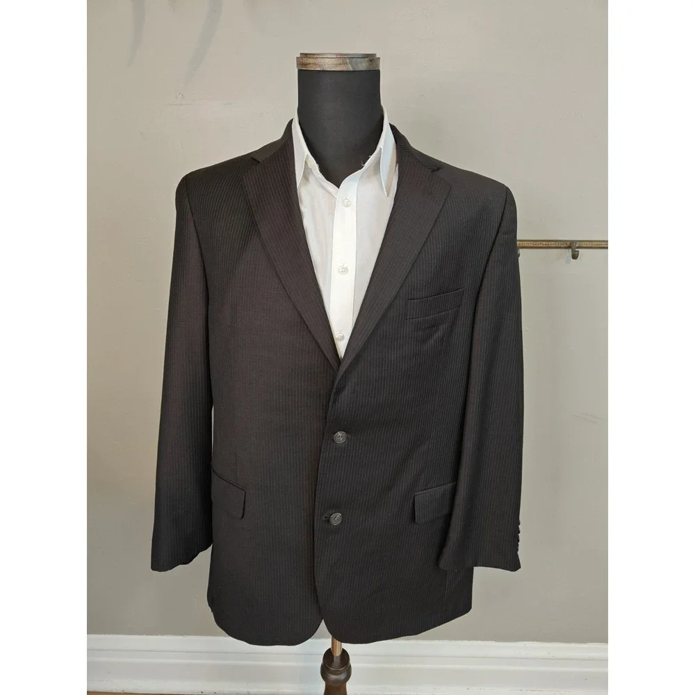 Jack Victor Mens Wool Sports Coat 44L Brown Stripe Canada 2 Button Blazer